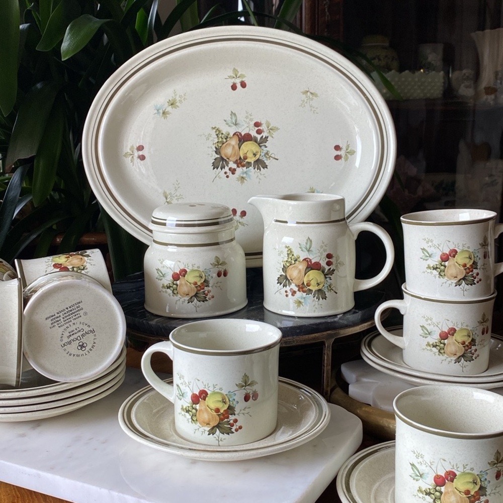 Royal Doulton Cornwall Tea Set for 8 - Platter, Cream + Sugar, Cups + Saucers